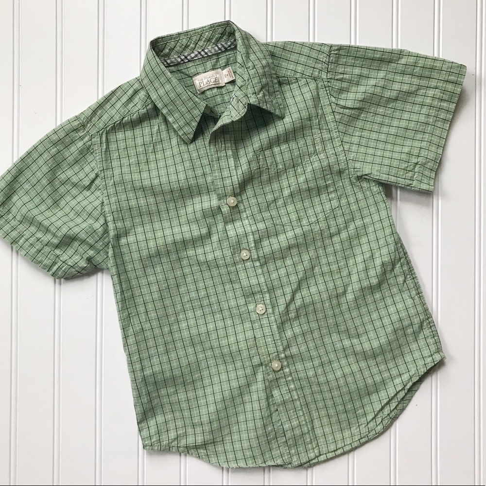 •Children’s Place• green plaid poplin shirt